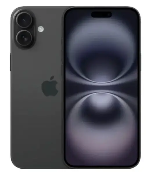 Apple iPhone 16 Plus in black with dual cameras and sleek design