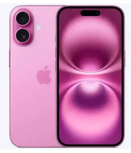 Apple iPhone 16 Plus in pink color showcasing dual cameras and vibrant display