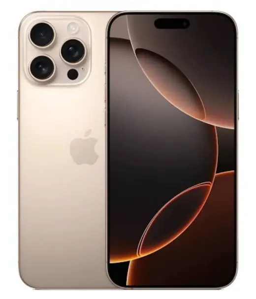 Apple iPhone 16 Pro Max in gold color showcasing front and back design.