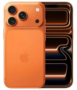 Apple iPhone 17 Pro in vibrant orange color showcasing camera and sleek design.