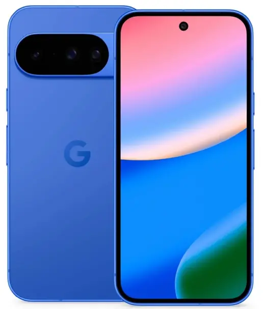 Google Pixel 10 smartphone in blue color showcasing front and back design