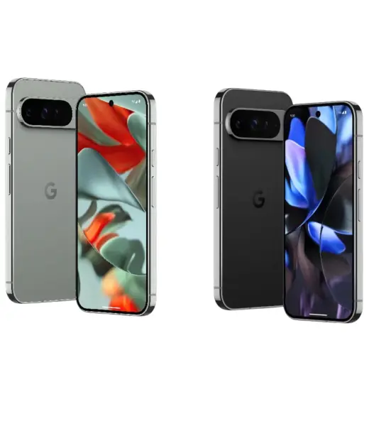 Google Pixel 11 Pro XL smartphones in gray and black colors with vibrant displays
