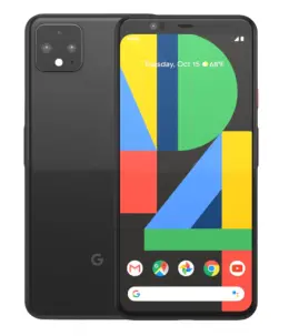 Google Pixel 4 XL smartphone showcasing colorful home screen and dual rear cameras