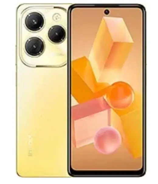Infinix Hot 40 smartphone in yellow with a vibrant display and triple camera setup.