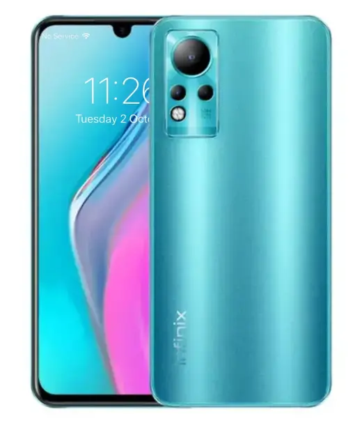 Infinix Note 11 smartphone in turquoise color with dual camera setup