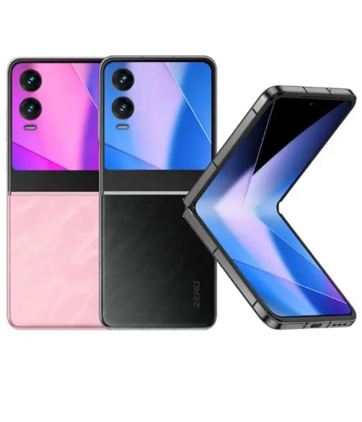 Infinix Zero Flip smartphone in pink and black colors with a foldable design
