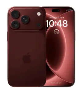 iPhone 18 Pro Max in dark red with triple camera setup and vibrant display