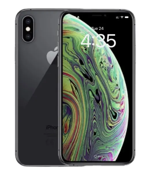 iPhone XS Max with colorful abstract wallpaper displayed on screen