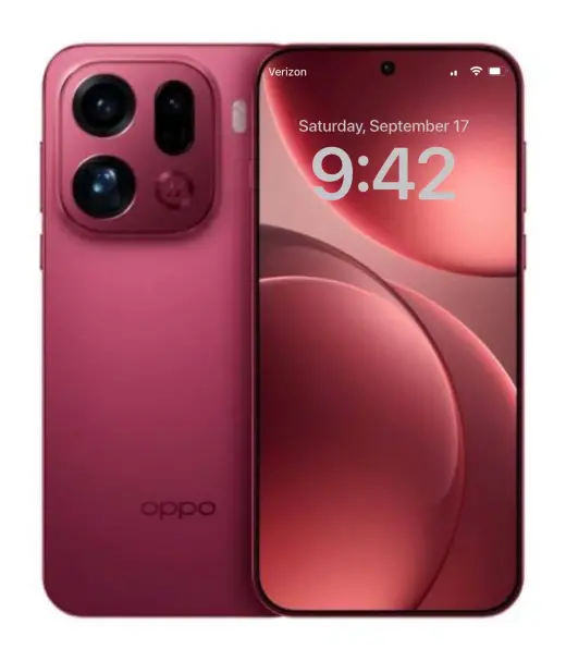 Oppo Find X9 smartphone in vibrant pink color with dual camera setup