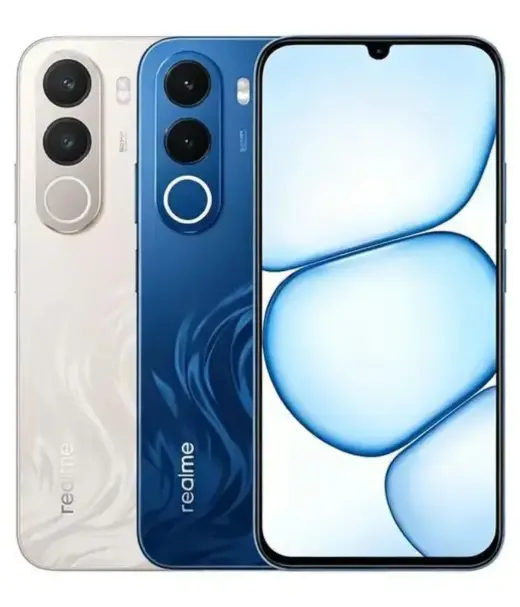 Realme C100x smartphone in blue and white colors with dual cameras