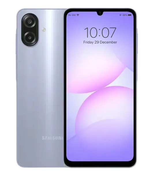 Samsung Galaxy A08 smartphone with dual cameras and vibrant display