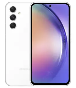 Samsung Galaxy A54 smartphone with a vibrant display and triple camera setup
