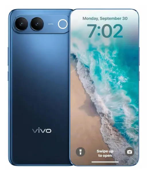 Vivo S2 smartphone with dual rear cameras and ocean-themed lock screen
