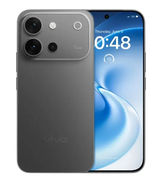 Vivo V80 smartphone showcasing dual cameras and sleek design in gray color.