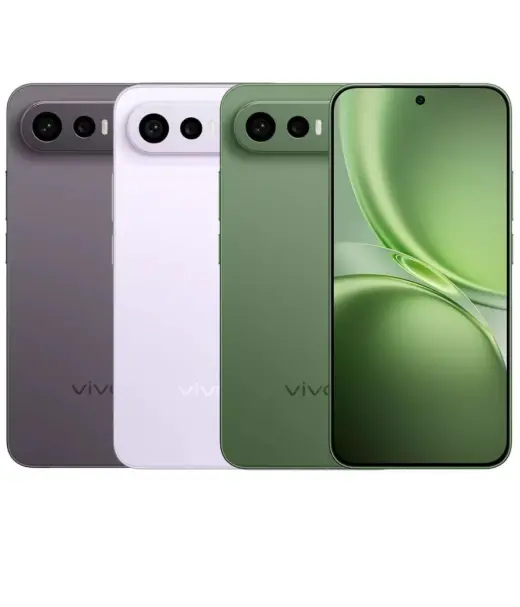 Vivo X300 FE smartphones in gray, white, and green colors with dual cameras.