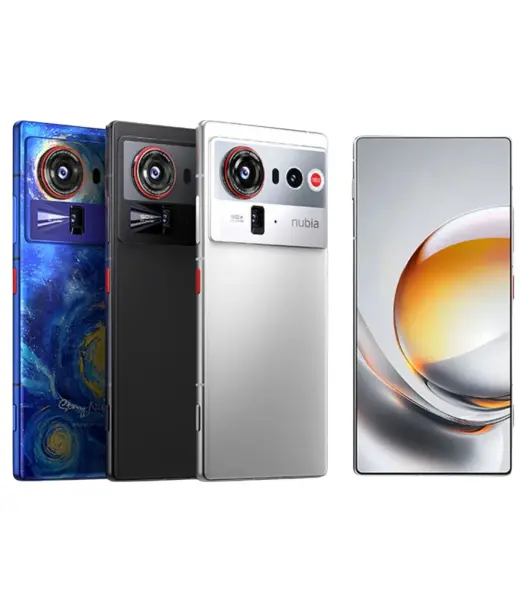 ZTE nubia Z80 Ultra smartphones in three colors: artistic, black, and silver.